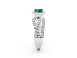 White gold Cushion Cut Green Sapphire Halo Ring with Round Split Shank and Prong Setting_62