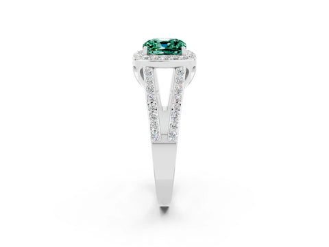 White gold Cushion Cut Green Sapphire Halo Ring with Split Shank U-Prong Band and Four-Prong Setting_2