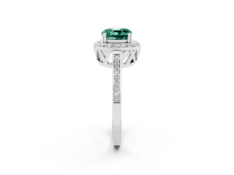 White gold Cushion Cut Green Sapphire Halo Ring with Split Shank and Four-Prong Setting_2
