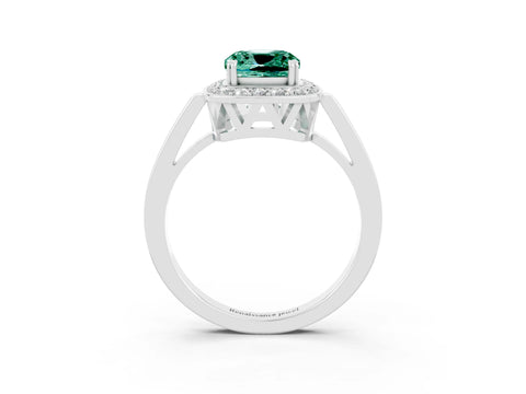 White gold Cushion Cut Green Sapphire Halo Ring with Split Shank and Four-Prong Setting_3