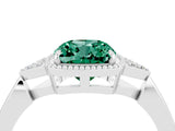 White gold Cushion Cut Green Sapphire Halo Ring with Tapered Band and Four-Prong Setting_10