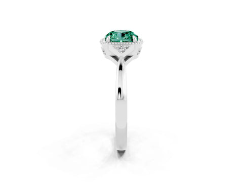 White gold Cushion Cut Green Sapphire Halo Ring with Tapered Band and Four-Prong Setting_14