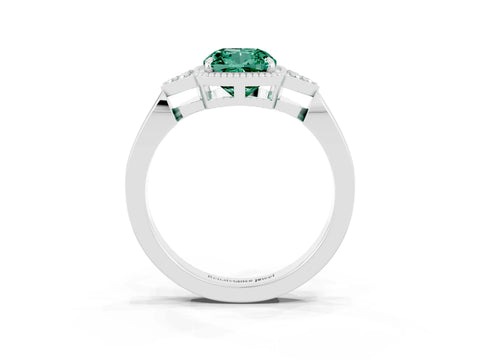 White gold Cushion Cut Green Sapphire Halo Ring with Tapered Band and Four-Prong Setting_15