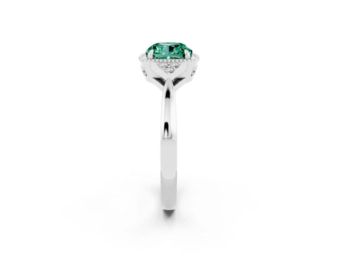 White gold Cushion Cut Green Sapphire Halo Ring with Tapered Band and Four-Prong Setting_26
