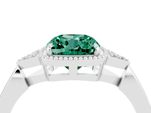 White gold Cushion Cut Green Sapphire Halo Ring with Tapered Band and Four-Prong Setting_28