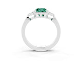 White gold Cushion Cut Green Sapphire Halo Ring with Tapered Band and Four-Prong Setting_3