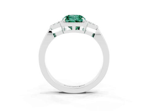 White gold Cushion Cut Green Sapphire Halo Ring with Tapered Band and Four-Prong Setting_3