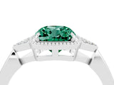White gold Cushion Cut Green Sapphire Halo Ring with Tapered Band and Four-Prong Setting_4