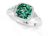 White gold Cushion Cut Green Sapphire Halo Ring with Tapered Band and Four-Prong Setting_7