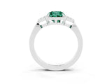 White gold Cushion Cut Green Sapphire Halo Ring with Tapered Band and Four-Prong Setting_9