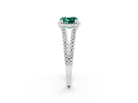 White gold Cushion Cut Green Sapphire Halo Split Shank Engagement Ring_14