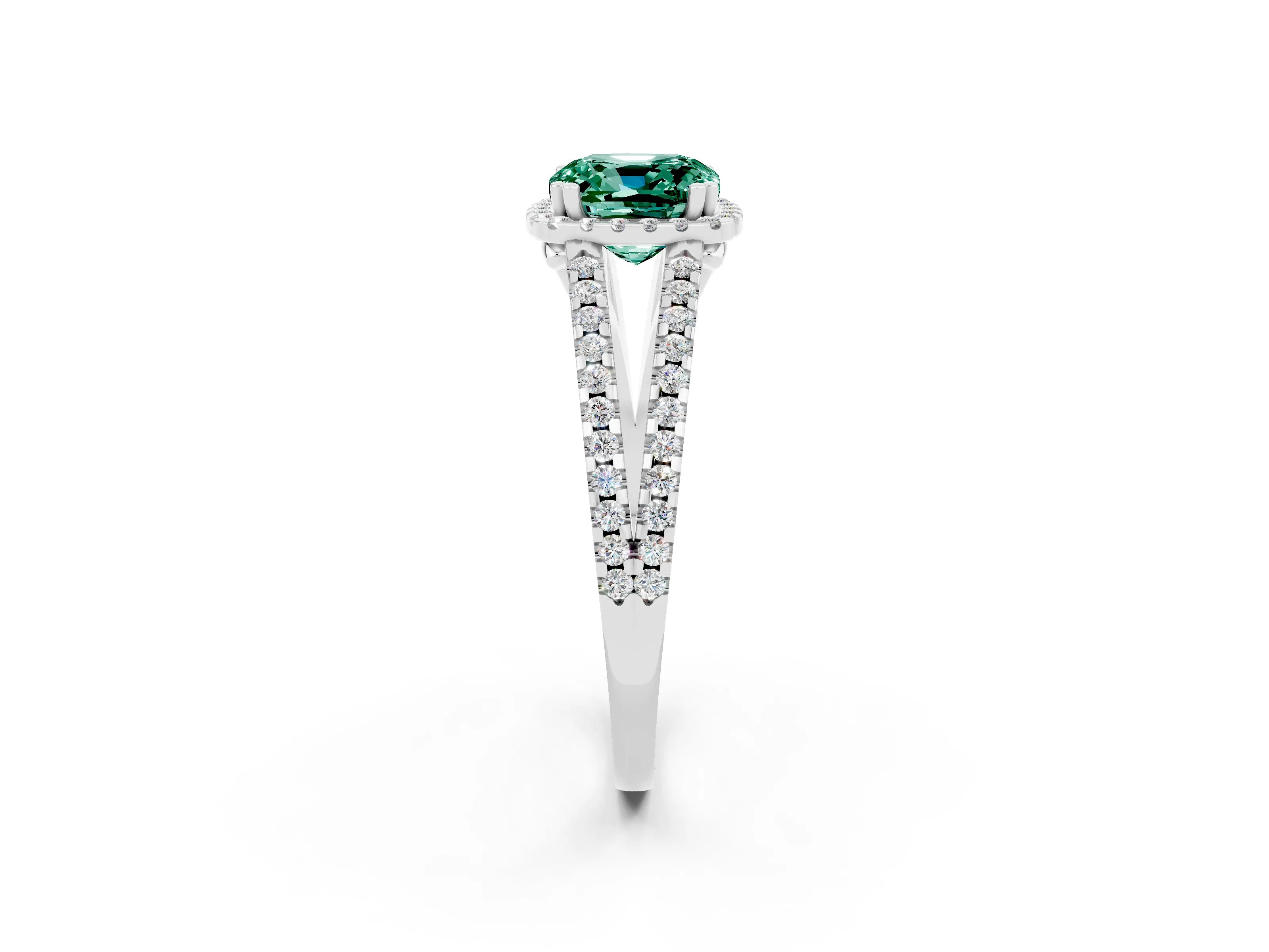White gold Cushion Cut Green Sapphire Halo Split Shank Engagement Ring_14