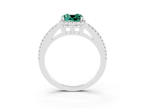 White gold Cushion Cut Green Sapphire Halo Split Shank Engagement Ring_15