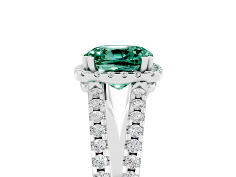 White gold Cushion Cut Green Sapphire Halo Split Shank Engagement Ring_17