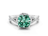 White gold Cushion Cut Green Sapphire Halo Twist Band Solitaire Prong Setting Ring