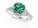 White gold Cushion Cut Green Sapphire Halo Twist Band Solitaire Prong Setting Ring_1