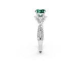 White gold Cushion Cut Green Sapphire Halo Twist Band Solitaire Prong Setting Ring_2