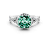 White gold Cushion Cut Green Sapphire  Halo Twist Band Solitaire Prong Setting Ring_24