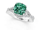 White gold Cushion Cut Green Sapphire  Halo Twist Band Solitaire Prong Setting Ring_25
