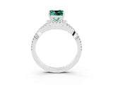 White gold Cushion Cut Green Sapphire  Halo Twist Band Solitaire Prong Setting Ring_27