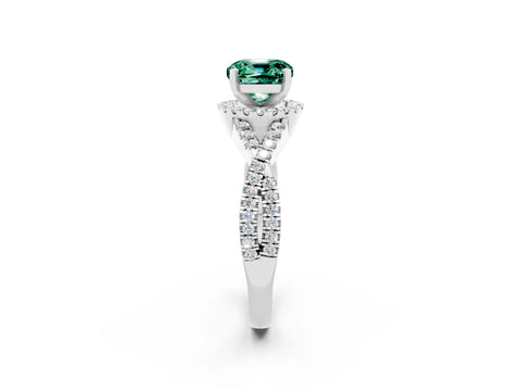 White gold Cushion Cut Green Sapphire Halo Twist Band Solitaire Prong Setting Ring_2
