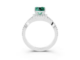 White gold Cushion Cut Green Sapphire Halo Twist Band Solitaire Prong Setting Ring_3