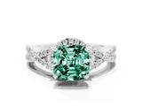 White gold Cushion Cut Green Sapphire  Halo Twist Band Solitaire Prong Setting Ring_54