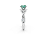 White gold Cushion Cut Green Sapphire  Halo Twist Band Solitaire Prong Setting Ring_56