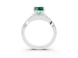 White gold Cushion Cut Green Sapphire  Halo Twist Band Solitaire Prong Setting Ring_57