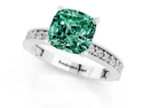 White gold Cushion Cut Green Sapphire Milgrain Pavé Engagement Ring with Four-Prong Setting_13