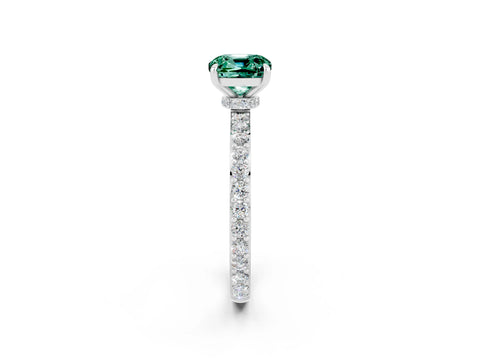 White gold Cushion Cut Green Sapphire Pavé Engagement Ring with Round  Accents and Prong Setting_26
