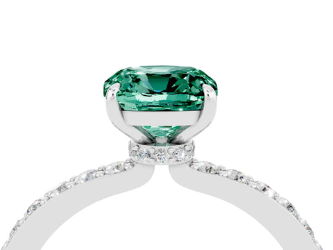White gold Cushion Cut Green Sapphire Pavé Engagement Ring with Round  Accents and Prong Setting_28