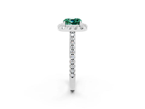 White gold Cushion Cut Green Sapphire Pavé Halo Ring with Four-Prong Setting_14