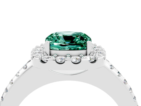 White gold Cushion Cut Green Sapphire Pavé Halo Ring with Four-Prong Setting_16
