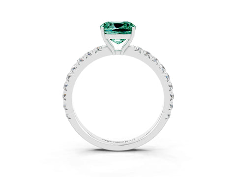 White gold Cushion Cut Green Sapphire Pavé Solitaire Engagement Ring with Four-Prong Setting_15