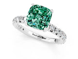 White gold Cushion Cut Green Sapphire Pavé Solitaire Ring with Round Band and Prong Setting_37