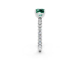 White gold Cushion Cut Green Sapphire Pavé Solitaire Ring with Round Band and Prong Setting_38