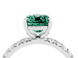 White gold Cushion Cut Green Sapphire Pavé Solitaire Ring with Round Band and Prong Setting_40