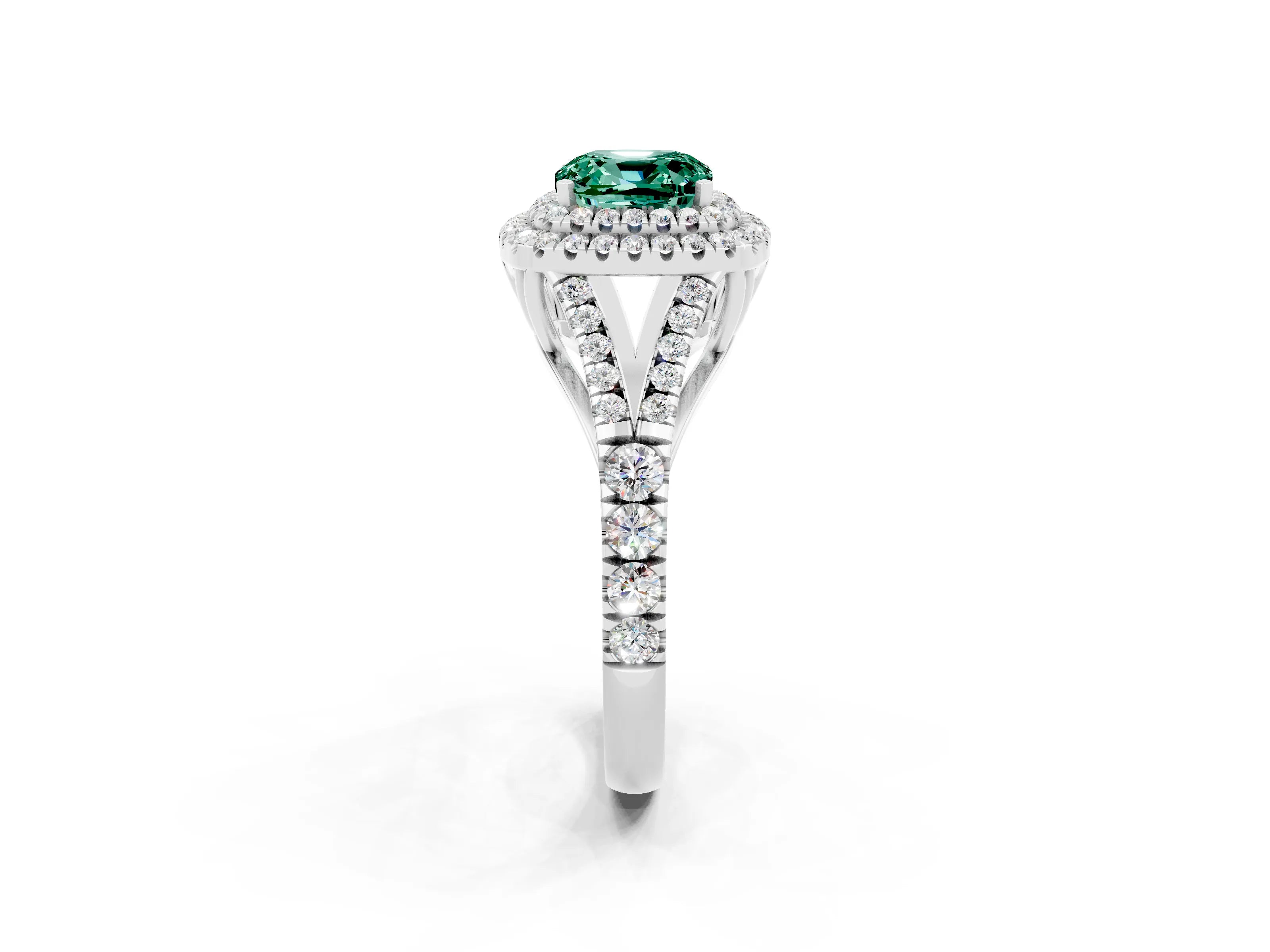 White gold Cushion Cut Green Sapphire Pavé Split Shank Double Halo Engagement Ring_2