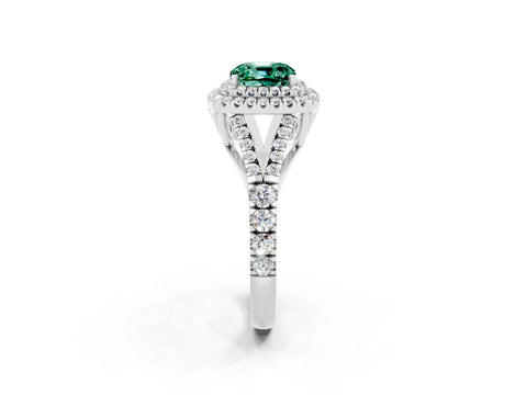 White gold Cushion Cut Green Sapphire Pavé Split Shank Double Halo Engagement Ring_2