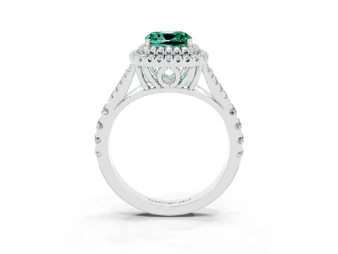White gold Cushion Cut Green Sapphire Pavé Split Shank Double Halo Engagement Ring_3