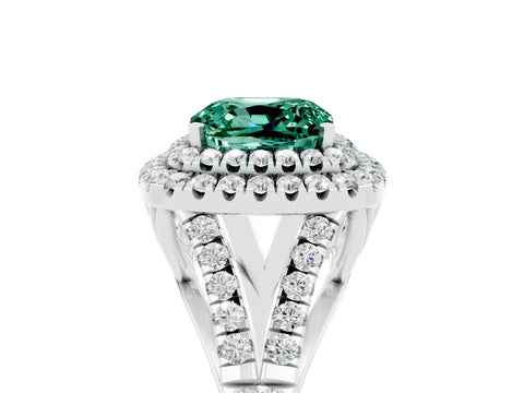 White gold Cushion Cut Green Sapphire Pavé Split Shank Double Halo Engagement Ring_5