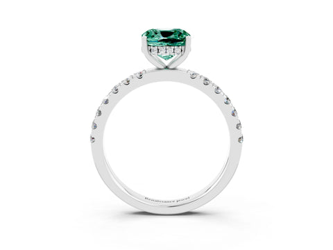 White gold Cushion Cut Green Sapphire Pave Band Solitaire Ring with Four-Prong Setting_15