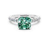 White gold Cushion Cut Green Sapphire Pave Band Solitaire Ring with Four-Prong Setting_24