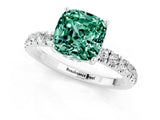 White gold Cushion Cut Green Sapphire Pave Band Solitaire Ring with Four-Prong Setting_25