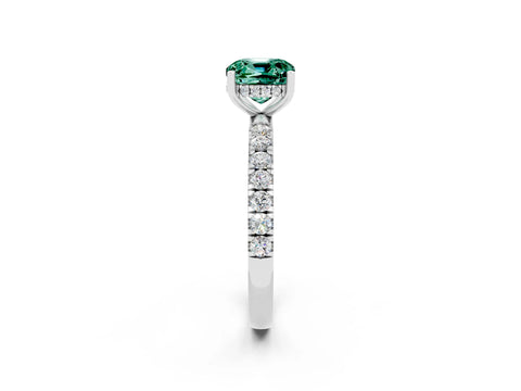 White gold Cushion Cut Green Sapphire Pave Band Solitaire Ring with Four-Prong Setting_26