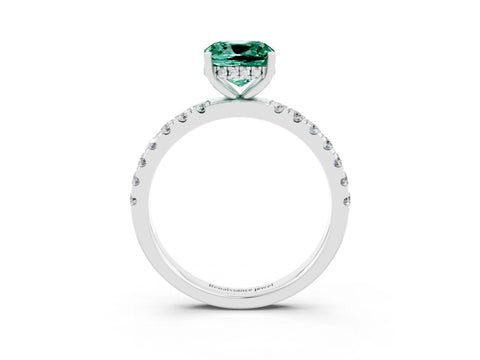 White gold Cushion Cut Green Sapphire Pave Band Solitaire Ring with Four-Prong Setting_27