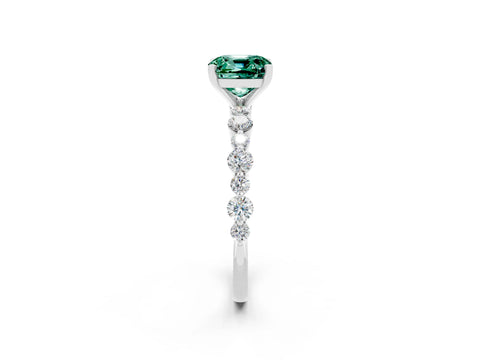 White gold Cushion Cut Green Sapphire Prong Set Engagement Ring with Pavé Band_2