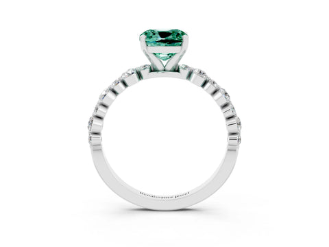 White gold Cushion Cut Green Sapphire Prong Set Engagement Ring with Pavé Band_3
