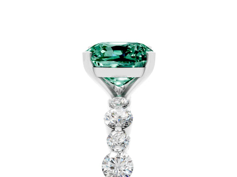 White gold Cushion Cut Green Sapphire Prong Set Engagement Ring with Pavé Band_5